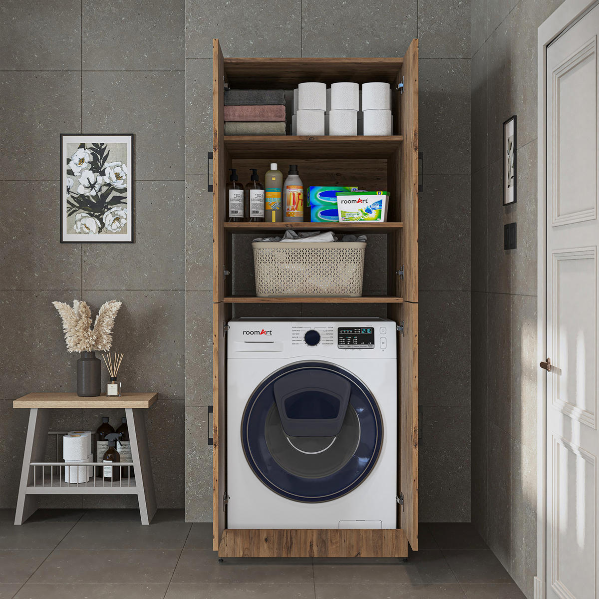 WASCHMASCHINENSCHRANK DORA-II 70cm Breit - Eichefarben, Holzwerkstoff (70/186/74cm)