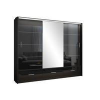 SCHWEBETÜRENSCHRANK SENNA 255/222/61 cm 3-türig mit Spiegel Schwarz - Schwarz, Holzwerkstoff (255/222/61cm) - MASSENO