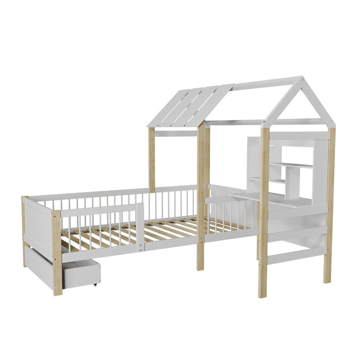 KINDERBETT Yari 90x200 cm Weiß/Natur - Multicolor, Holz (90/200cm) - Juskys