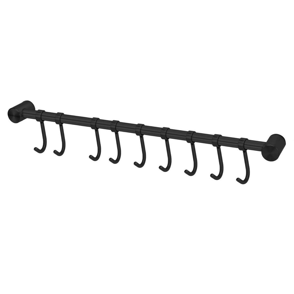 KÜCHEN HAKENLEISTE mit 9 Haken - Schwarz, Metall (3.4/2.2/49.8cm) - Intirilife