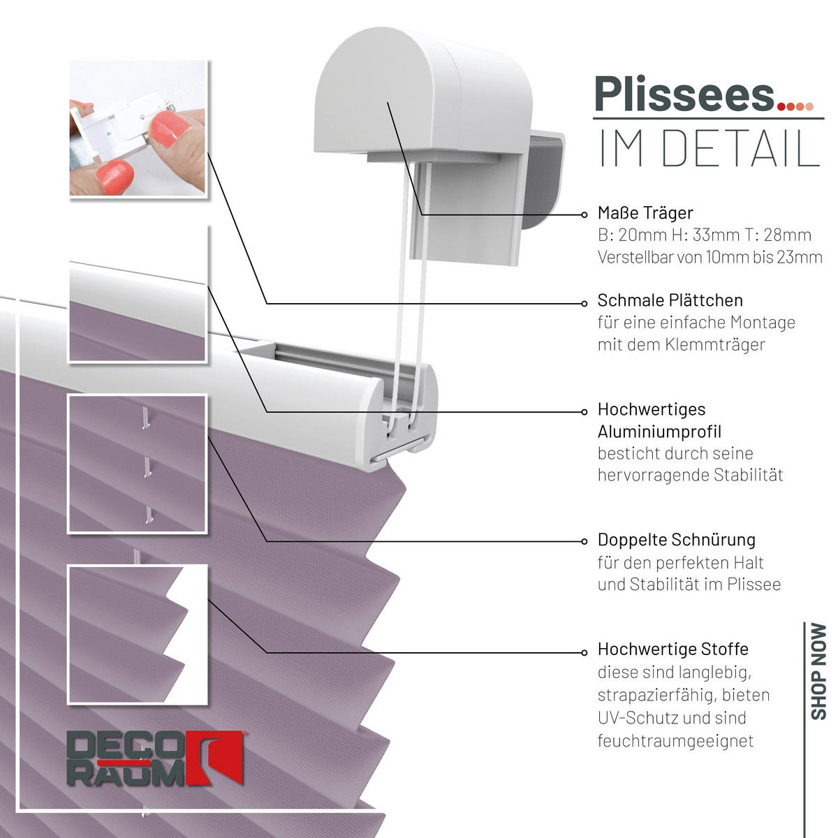 PLISSEE Basic ohne Bohren - Flieder, Textil (70/150cm) - Deco-Raum