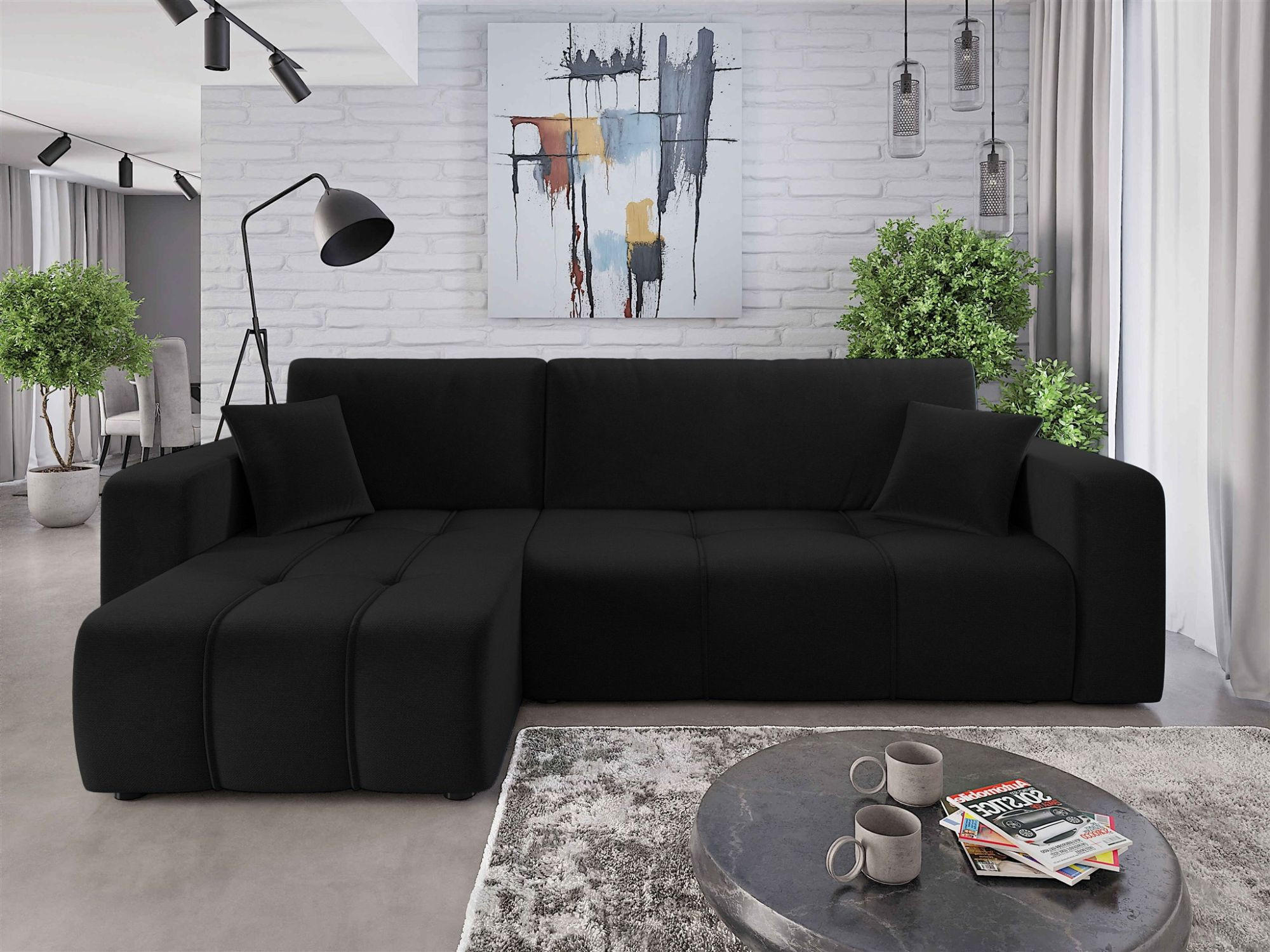 ECKSOFA Dagny Mit Schlaffunktion - Schwarz, Holzwerkstoff/Textil (248/146cm) - Fun Möbel