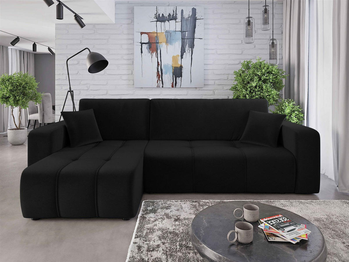 ECKSOFA Dagny Mit Schlaffunktion - Schwarz, Holzwerkstoff/Textil (248/146cm) - Fun Möbel