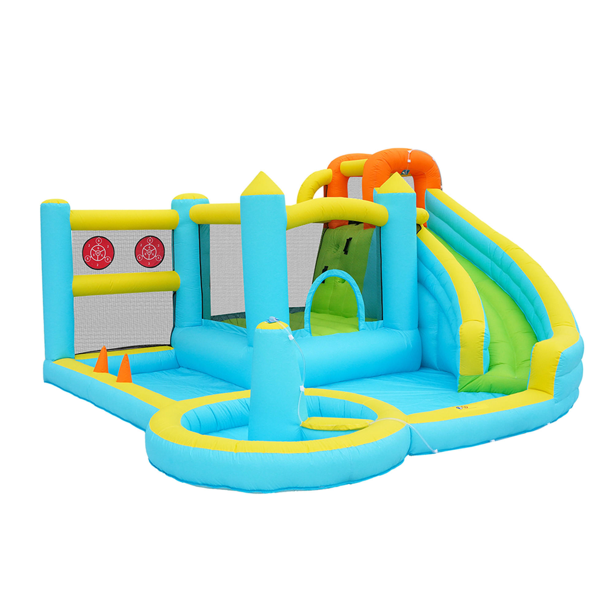 HÜPFBURG Wasserpark Kinder Rutsche Pool Gebläse Outdoor - Multicolor, Textil (430/390/210cm) - FLIEKS