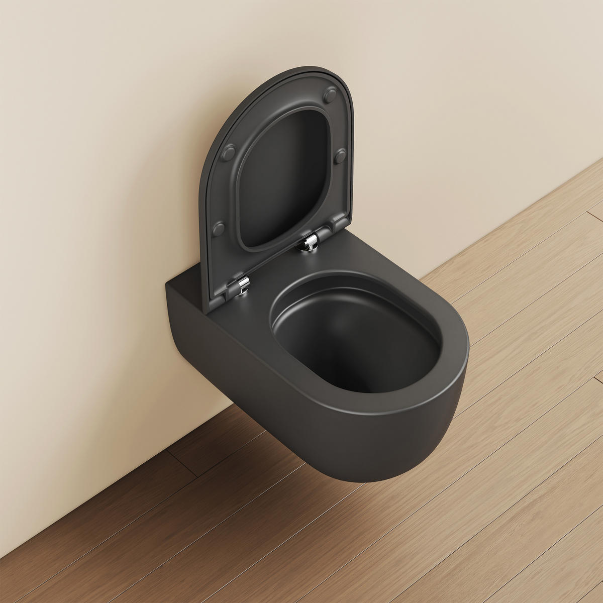 WAND-WC Set 55,5 x 36,5 cm inkl. WC-Sitz mit Absenkautomatik schwarz matt - Schwarz, Keramik (36.5/36/55.5cm) - EMKE