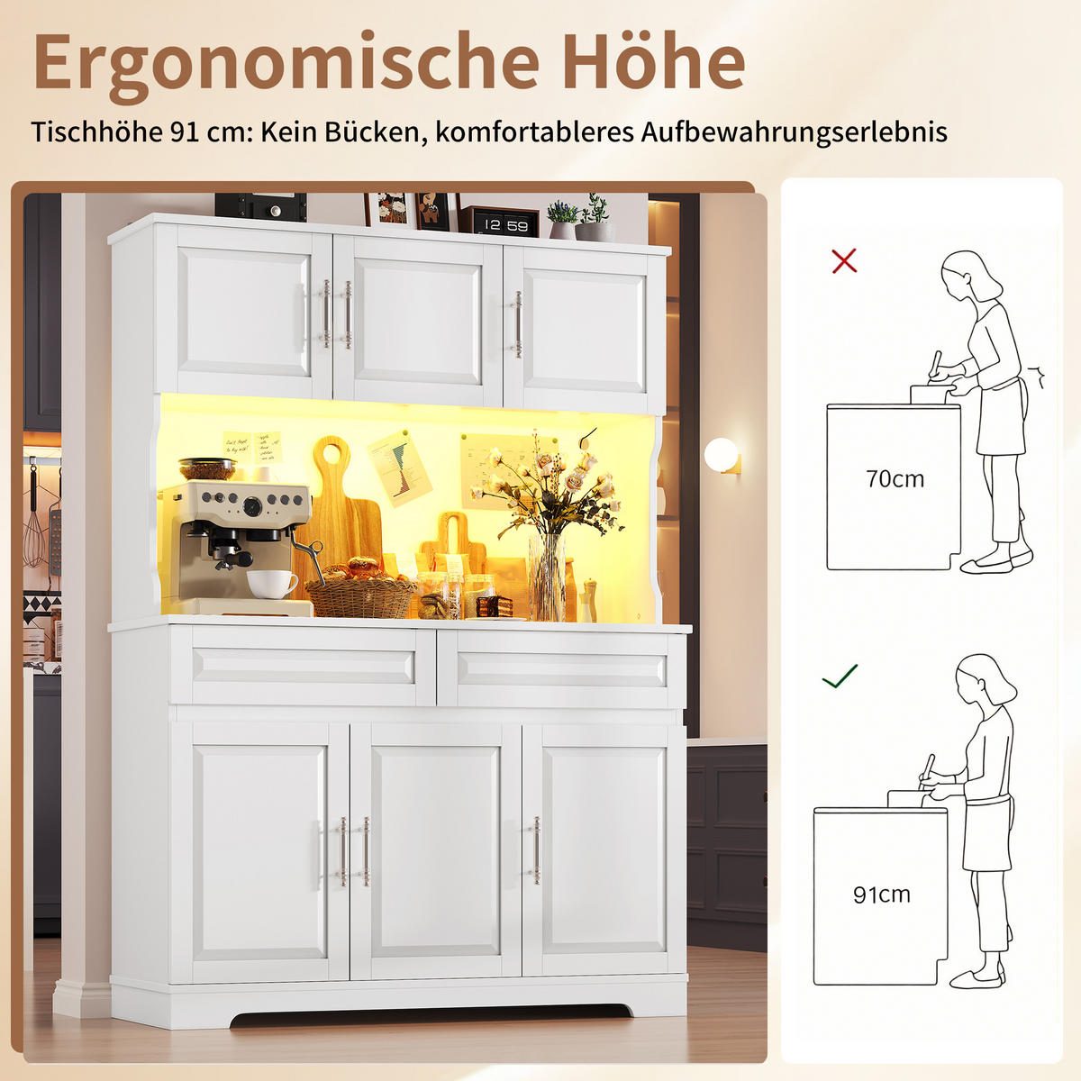 BUFFETSCHRANK App-Steuerung Weiß 108/40/180 cm - Weiß, Holz (108/180/40cm) - PANGIVO