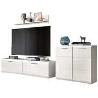 WOHNWAND weiß Hochglanz 3-teilig 255 cm, Schrankwand modernes Design - Weiß Hochglanz/Silberfarben, Glas/Holzwerkstoff (255/160/41cm) - Inn.Furn