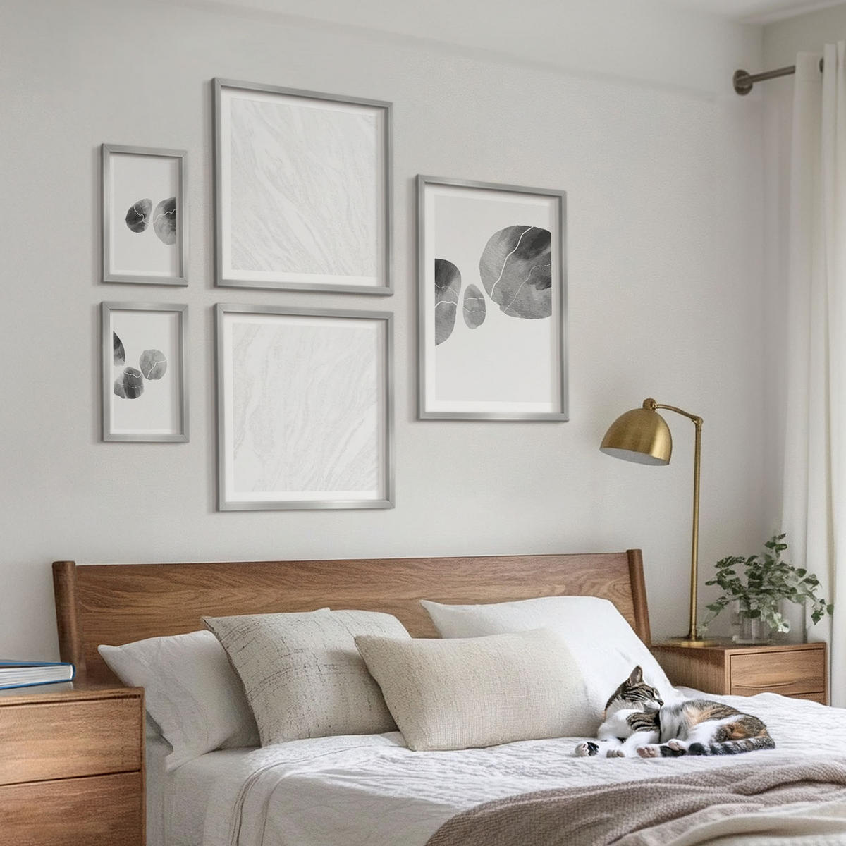 BILDER SET 5er Set - 50x50 cm & 20x30 cm & 40x60 cm Silberner Rahmen - Abstrakte Kunst, Farbspritzer - Silberfarben, Kunststoff (40/60cm) - TULUP