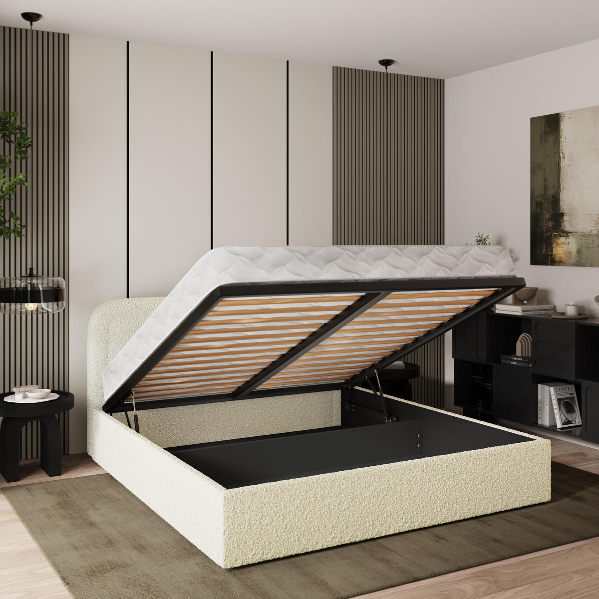 POLSTERBETT BENIRA Q 180x200 cm mit Bettkästen - Creme - Creme, Holz (180/200cm) - MASSENO