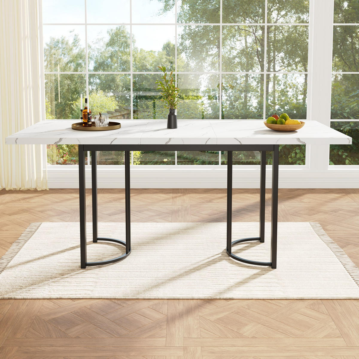JÍDELNÍ stůl 140-179,5/80/75,5 cm černá/bílá z MDF a kovu rozkládací - bílá, kompozitní dřevo (140/80/75.5cm) - OKWISH