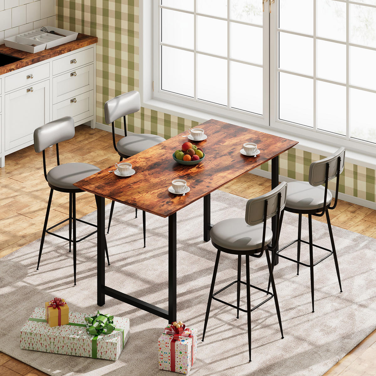 BARHOCKER 4er Set Metallgestell Kunstleder Rückenlehne Fußstütze 65 cm grau - Grau, Holz (38/85.5/38cm) - Fortuna Lai