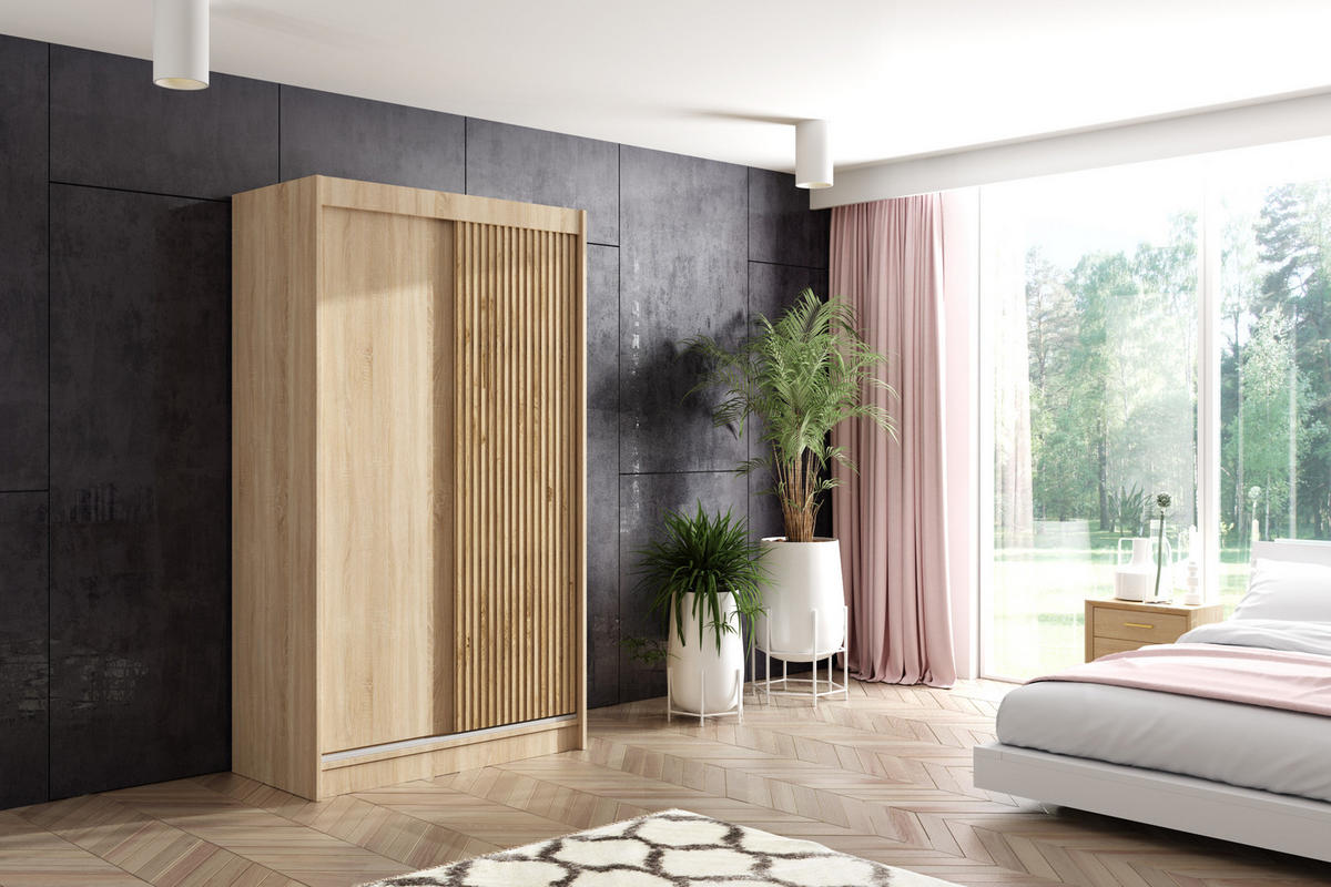 KLEIDERSCHRANK VILAN mit Lamel - 120 cm - Sonoma Eiche|Eichefarben - Eichefarben/Sonoma Eiche, Holzwerkstoff (120/215/61cm) - ALTDECOR