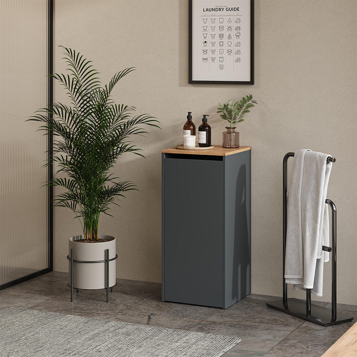 BADSCHRANK Viktor Anthrazit/Goldkraft Eiche 40.2 x 88.2 cm mit Wäschkorb - Honigeiche/Anthrazit, Holzwerkstoff (40.2/88.2/40.5cm) - Vicco