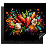 HERABDECKPLATTE - Gemüse - Paprika - Knoblauch - Graffiti - Farbe - Bunt - 60x50 - Rot, Kunststoff (60/50/0.2cm) - MuchoWow