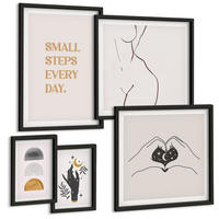 BILDER SET 5er Set - 50x50 cm & 20x30 cm & 40x60 cm Schwarzer Rahmen - Abstrakte Blumen aus Marmor - Schwarz, Kunststoff (40/60cm) - TULUP