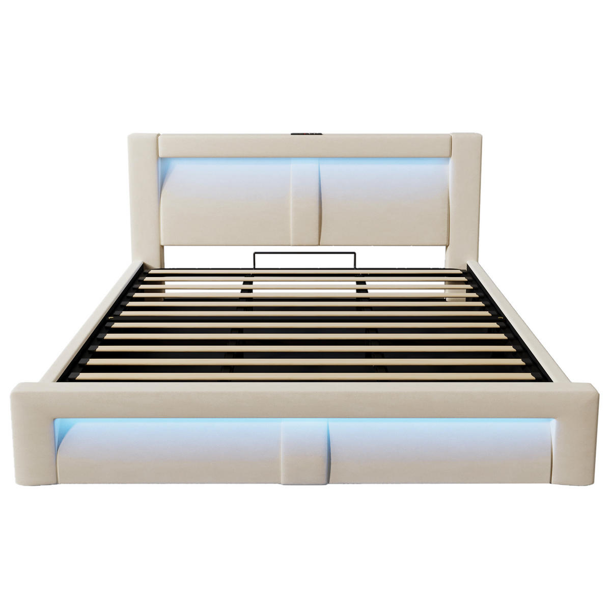 POLSTERBETT 180/200 cm Beige aus Samt mit Stauraum und LED - Beige, Textil (180/200cm) - OKWISH