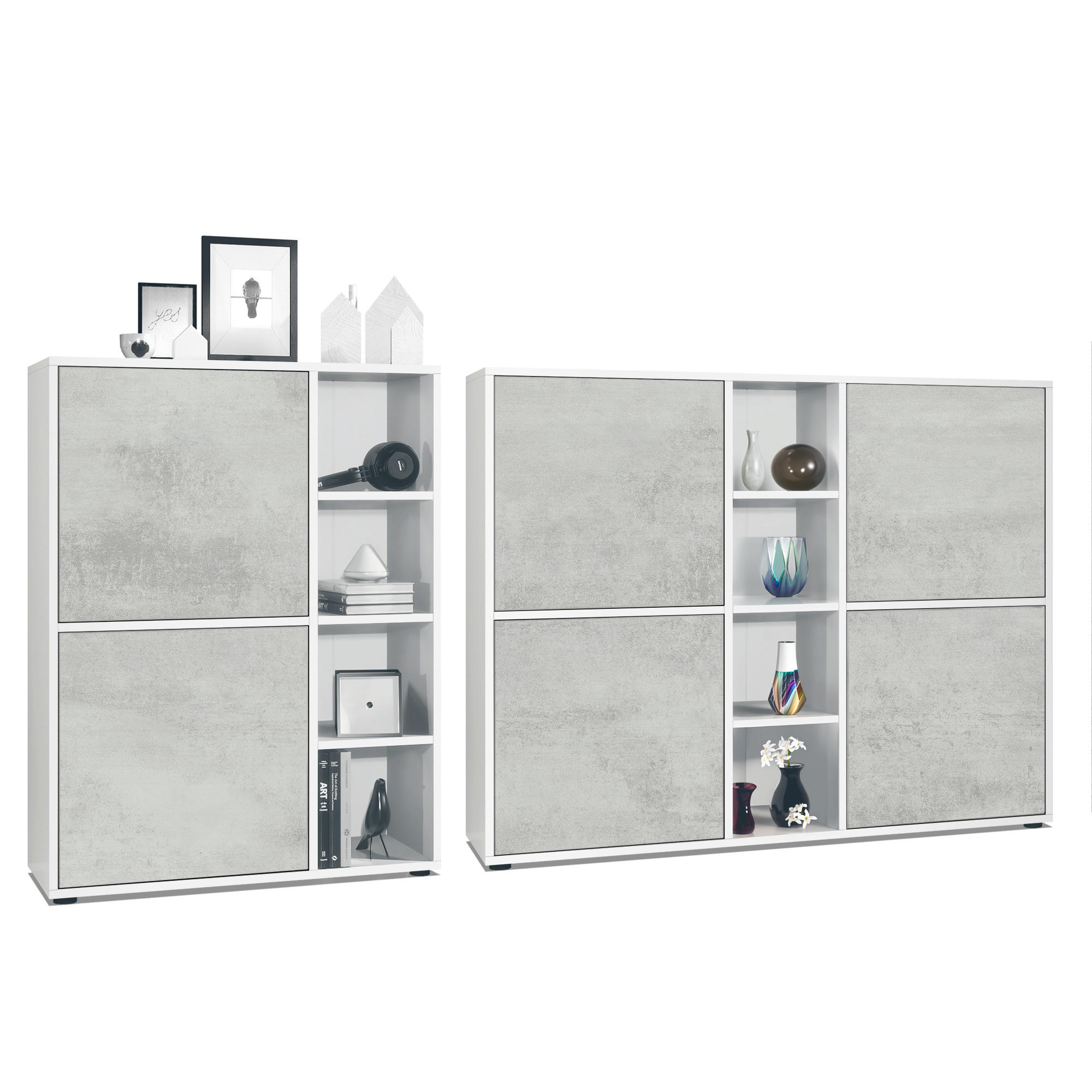 WOHNZIMMERSET Miami Beton Oxid Optik - Hellgrau, Holzwerkstoff (214.5/105.5/35.5cm) - Vladon