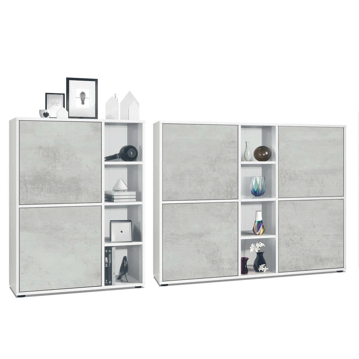 WOHNZIMMERSET Miami Beton Oxid Optik - Hellgrau, Holzwerkstoff (214.5/105.5/35.5cm) - Vladon