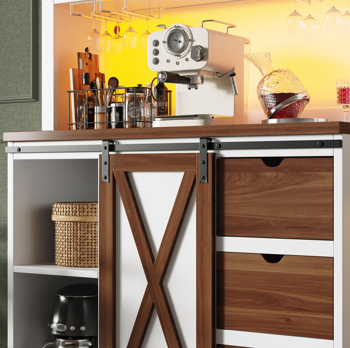 VISOKI element, 104/40/180 cm, MDF/metal/staklo bijeli, s LED rasvjetom i kliznim vratima - bijela, staklo (104/180/40cm) - BEAOK