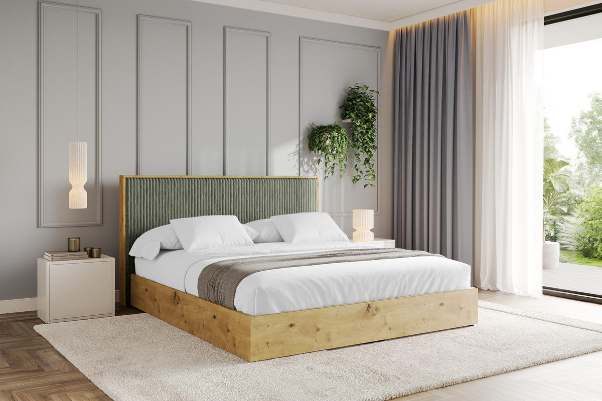 POLSTERBETT mit Bettkasten und Lattenrost, Boxbett mit Kopftei und Stauraum mit Matratze H3/H4 - ENZO10 160x200 Olivgrün - Olivgrün, Holzwerkstoff/Textil (160/200cm) - ALTDECOR