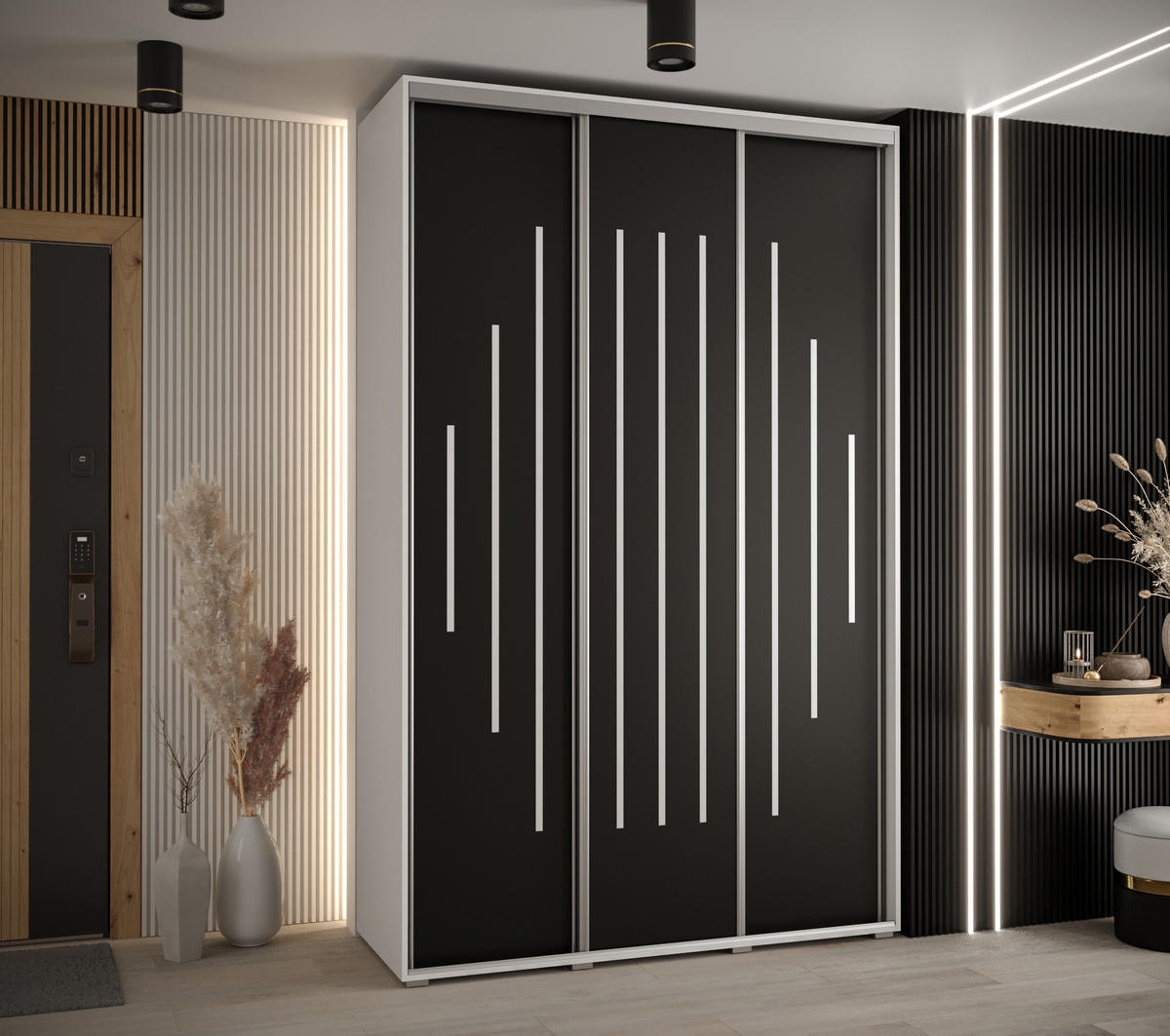 SCHWEBETÜRENSCHRANK 235,2/150/45 3-türig - Silberfarben/Schwarz, Holz/Metall (150/235/45cm) - Abiks Möbel