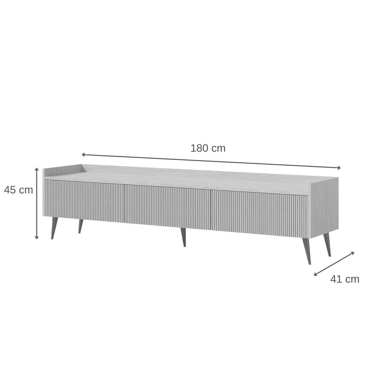 NÍZKÁ KOMODA Amfali se 3 výklopnými dvířky, drážkovaná čela, systém Push-to-open, kovové nohy, 180 cm, kašmír - černá/kašmírová, kov/kompozitní dřevo (180/45/41cm) - Beautysofa