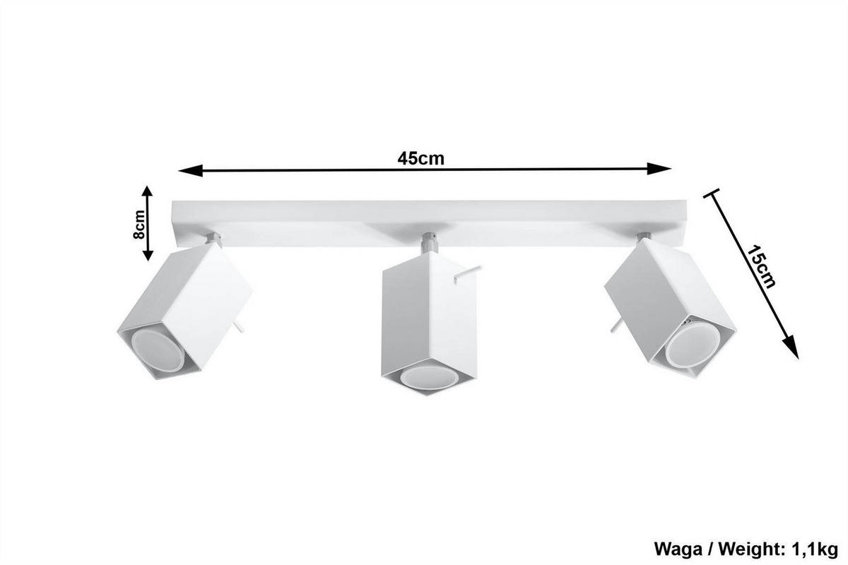 DECKENLEUCHTE Stahl Weiß 3-flammig Spots - Weiß, Metall (45/8/15cm) - Sollux Lighting