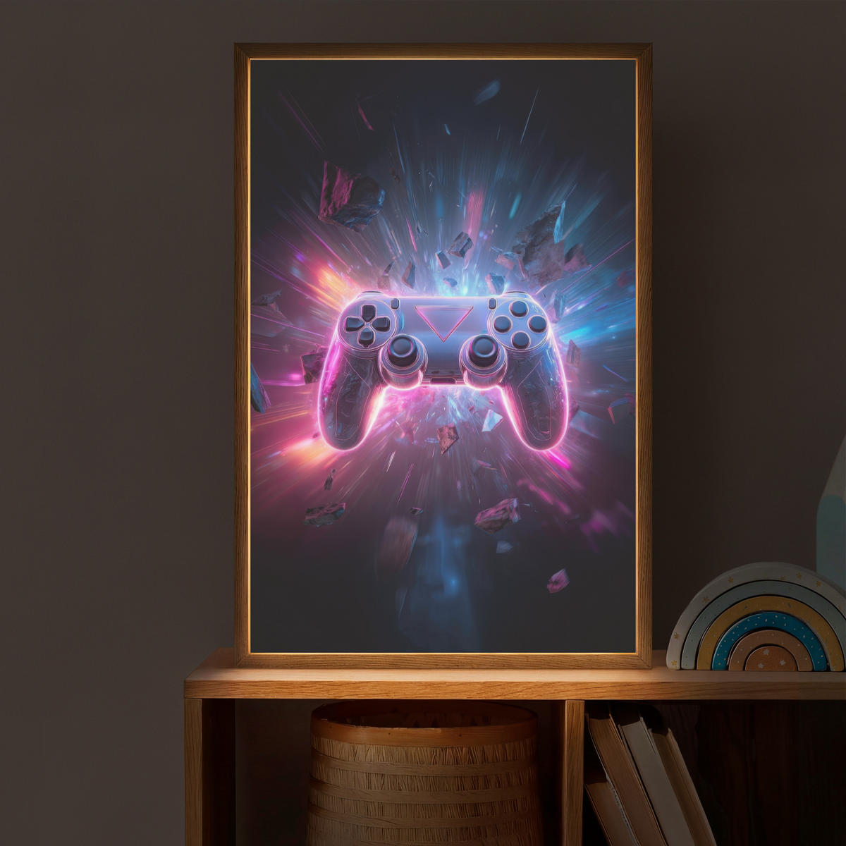 NÁSTĚNNÁ LAMPA S AKUMULÁTOREM Controller - Neon - Explosion - Abstraktní 40x60 cm - fialová, kompozitní dřevo (40/60/8cm)