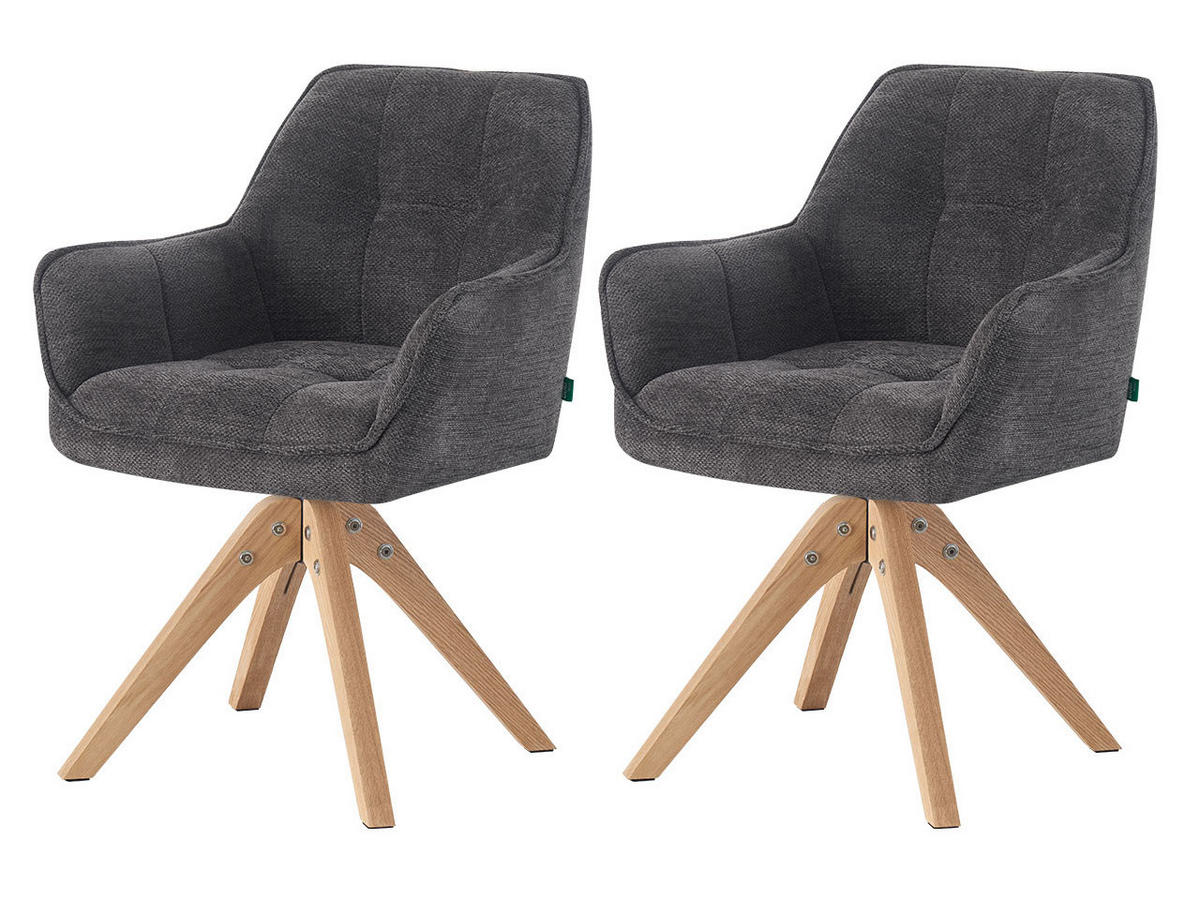 ESSZIMMERSTUHL THOMAS-LINA 2er-Set 360°drehbar - Schwarz, Holz/Textil (61/82/62cm) - DUBI Möbel