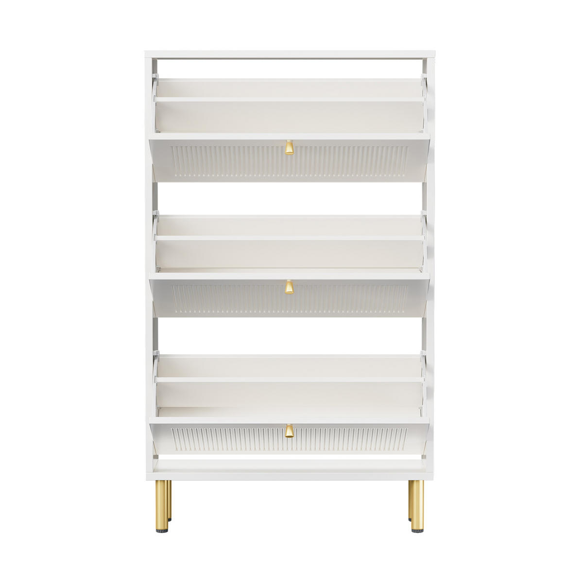 VÝKLOPNÝ Skrinka na topánky, 73/23/125 cm, MDF a drevotrieska biela, s 3 klapkami - biela, kompozitné drevo (73/125/23cm) - BEAOK