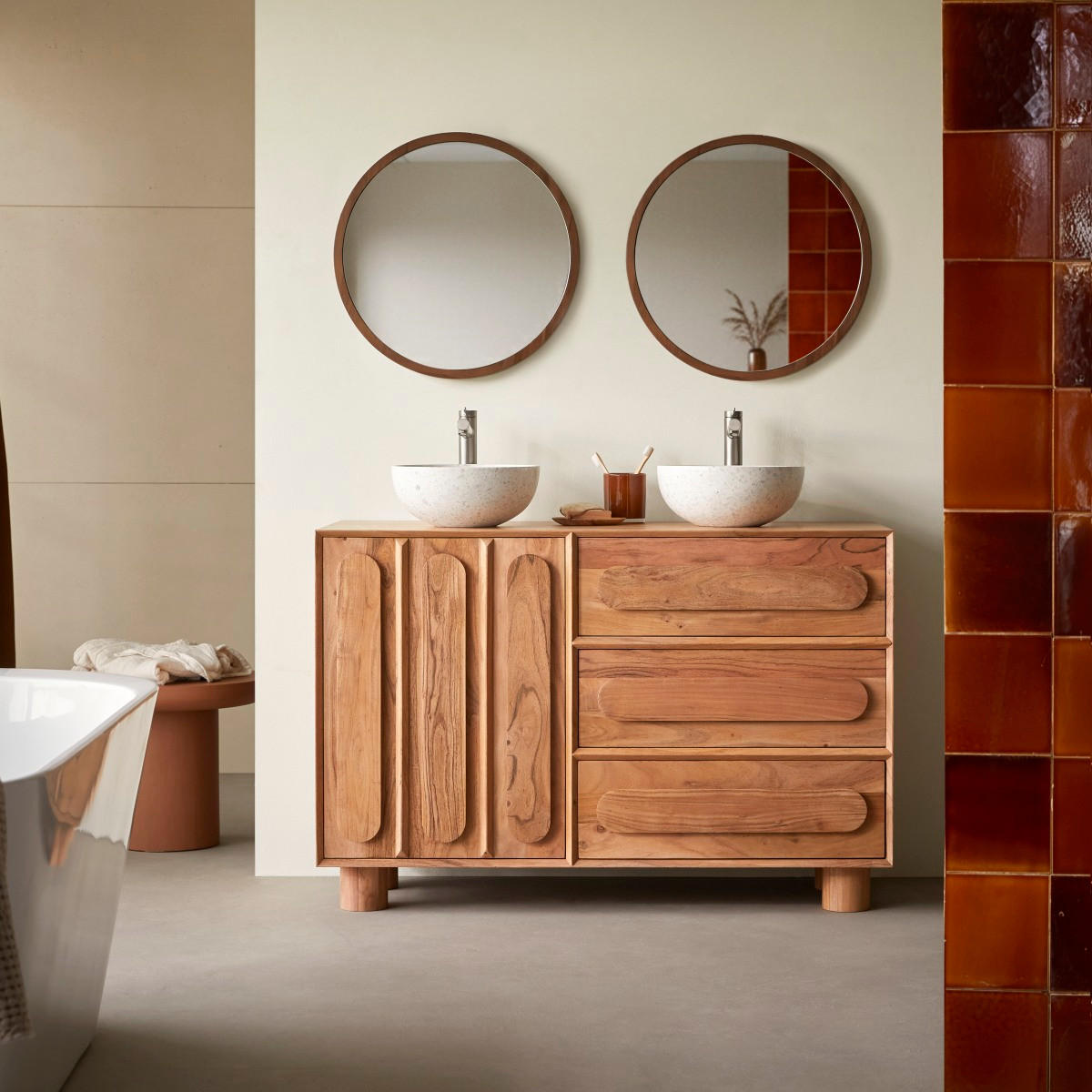WASCHTISCHUNTERSCHRANK Olga Natur aus Akazie - Naturfarben, Holz (120/80/46cm) - Tikamoon