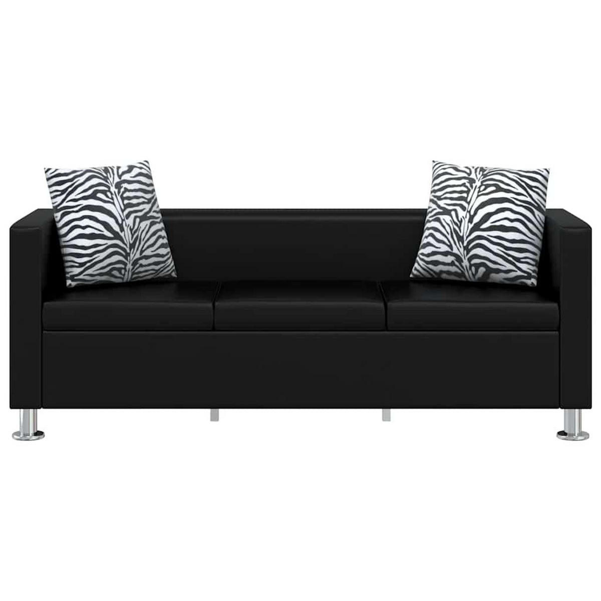 SOFA-SET Kunstleder 3-Sitzer + 2-Sitzer + Sessel Schwarz - Schwarz, Leder (170/63/62.5cm) - vidaXL