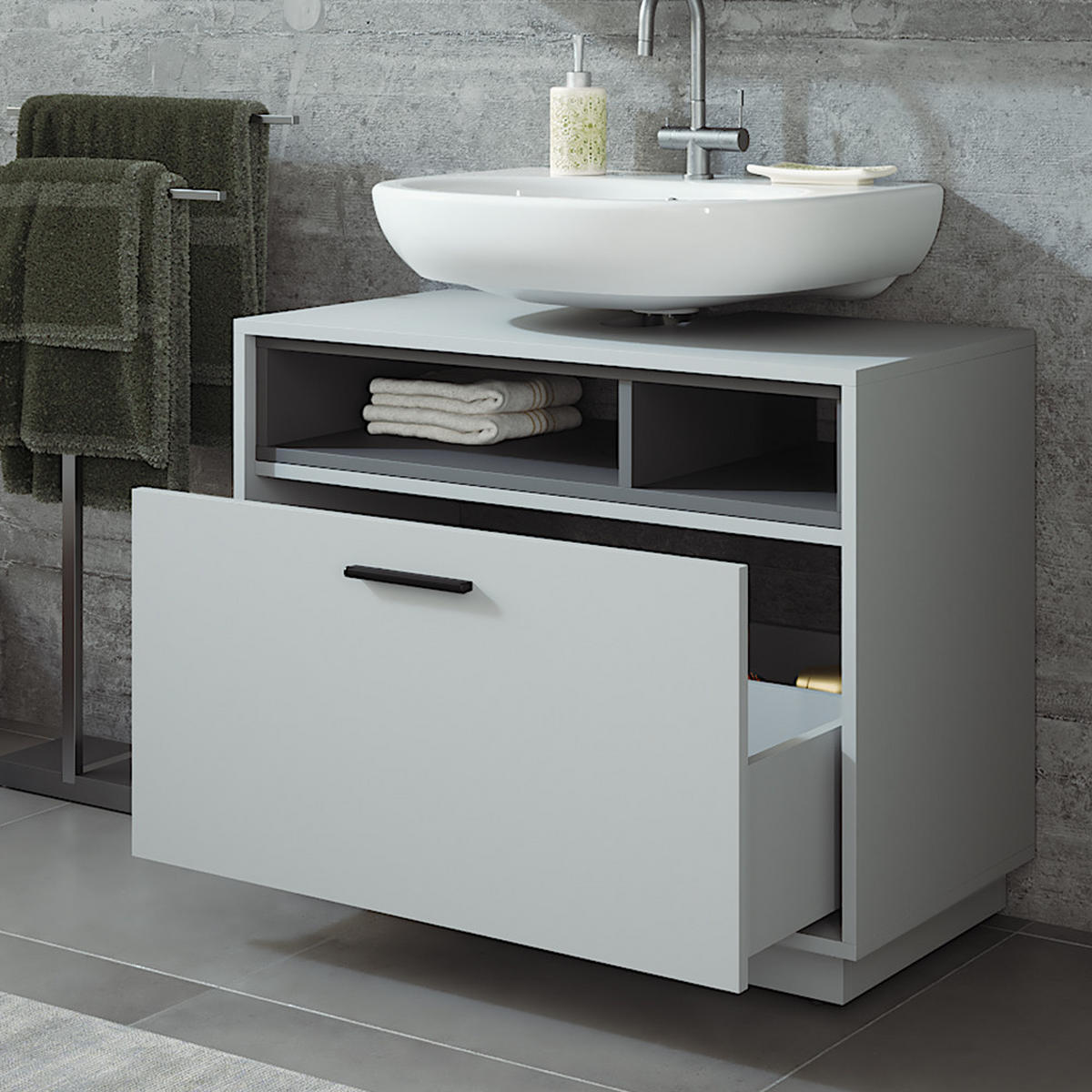WASCHBECKENUNTERSCHRANK Beatrice Grau/Anthrazit 80 x 84.5 cm mit Schublade - Anthrazit/Grau, Holzwerkstoff (80/84.5/35cm) - Vicco