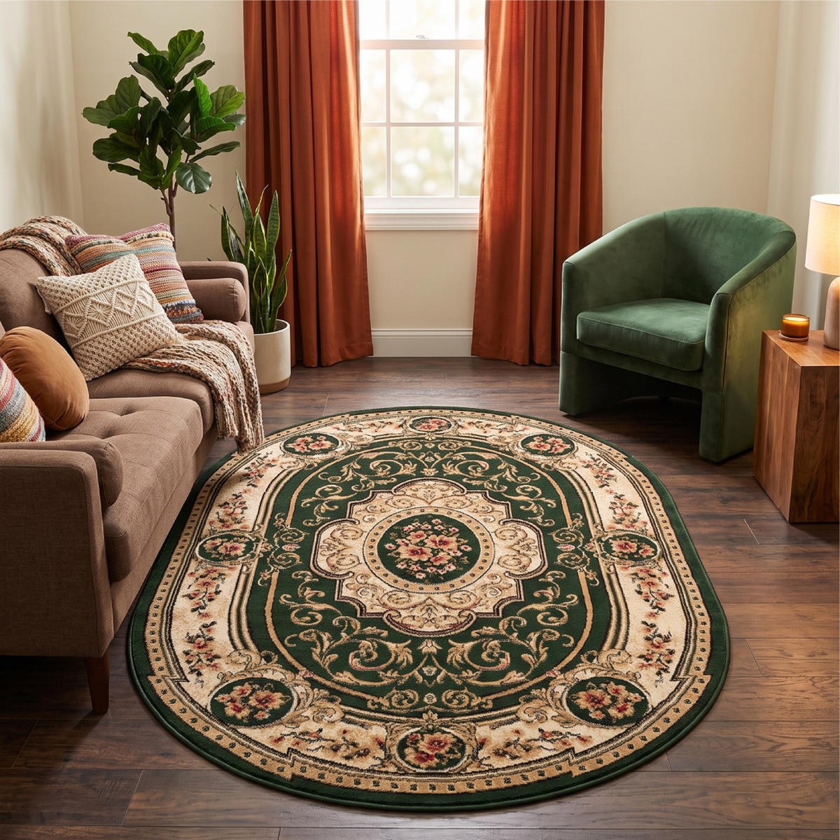 TEPPICH ATLAS oval grün floral 160/220 cm - Grün, Textil (160/220cm) - Tapiso