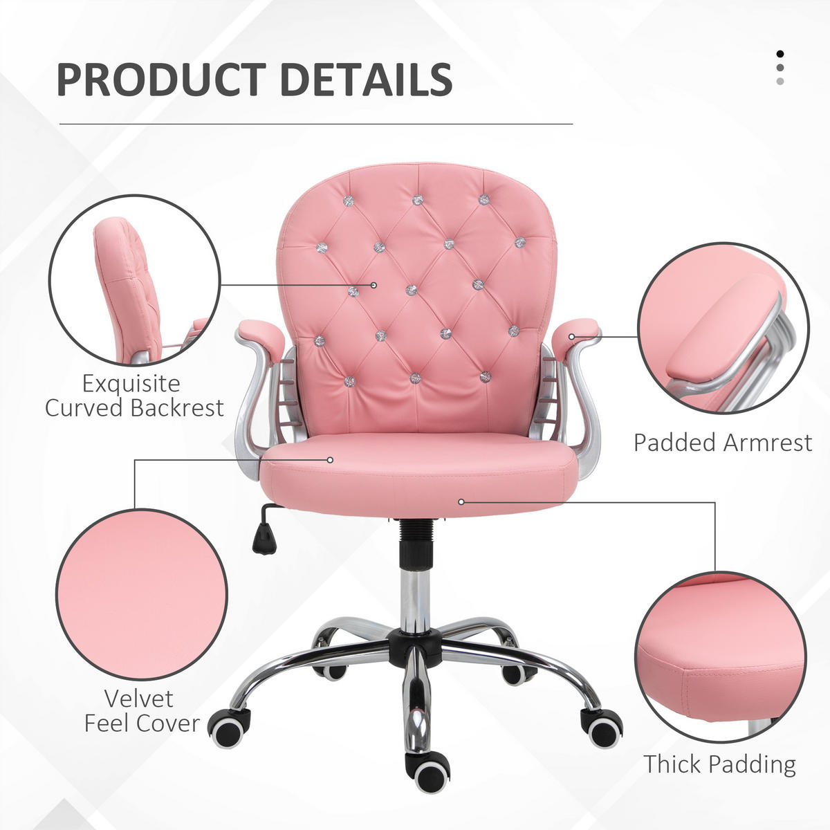 ERGONOMISCHER Bürostuhl Chefsessel Gepolsterte Rückenlehne Kunstleder Rosa - Rosa, Kunststoff (60.5/103/59.5cm) - Vinsetto