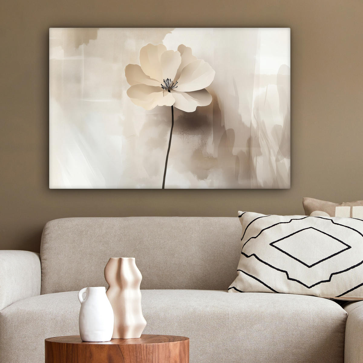 LEINWANDBILD Blume - Beige - Farbe - Schatten Gemälde 60x40 cm - Creme, Textil (60/40cm) - MuchoWow