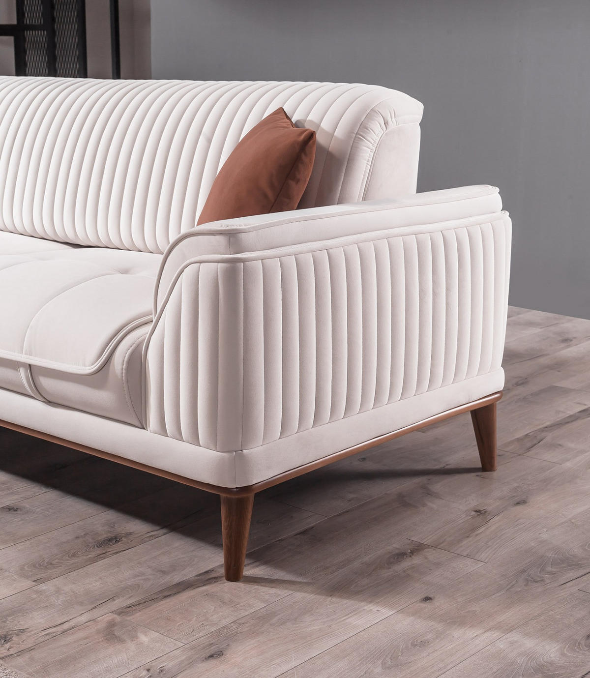 3 Sitzer SOFA Bond Samt Creme - Creme, Holz/Textil (230/85/100cm) - Villa Möbel