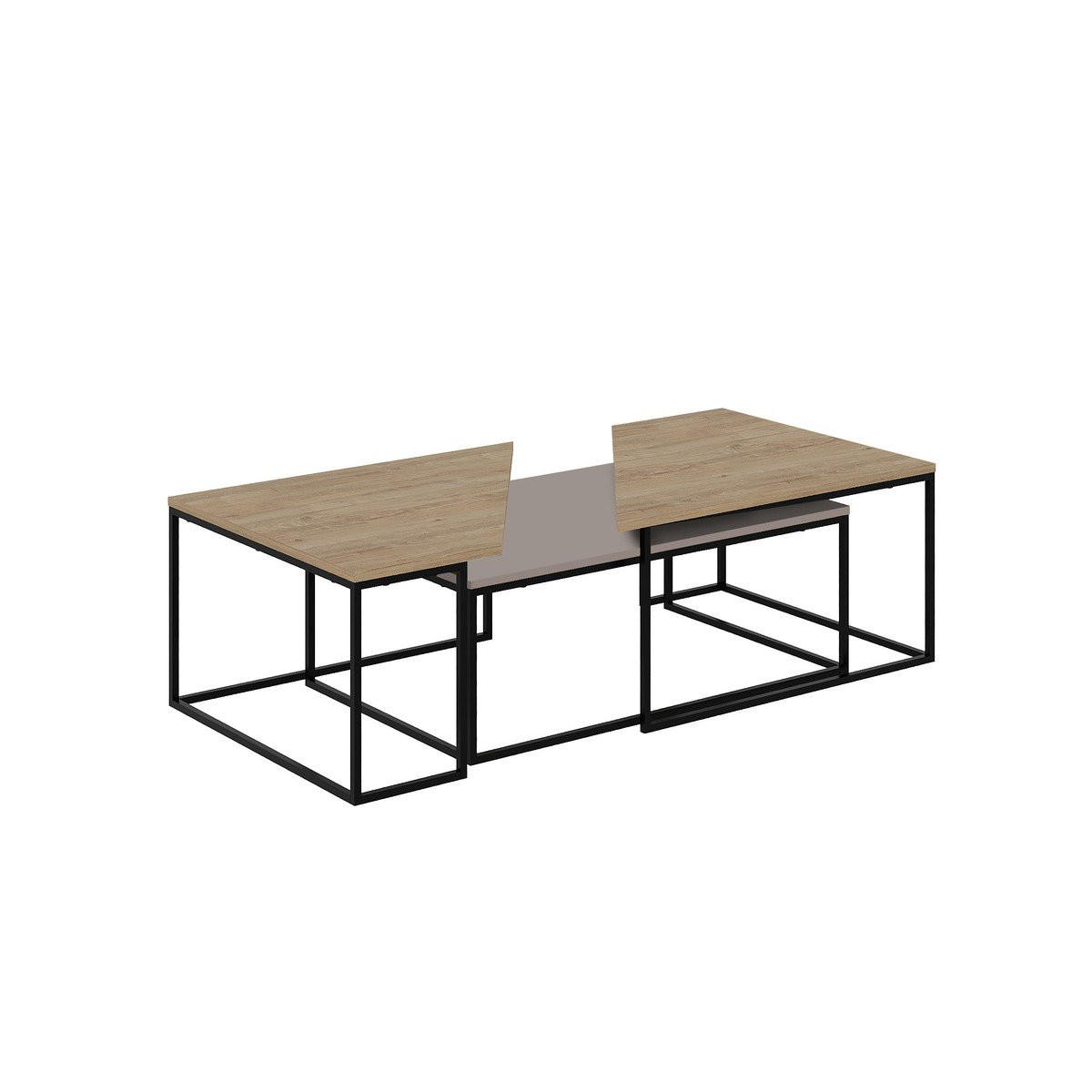SADA 3 konferenčních stolků s kovovými nohami - TITAN - šedohnědá, kompozitní dřevo (110/70/42cm) - Calicosy