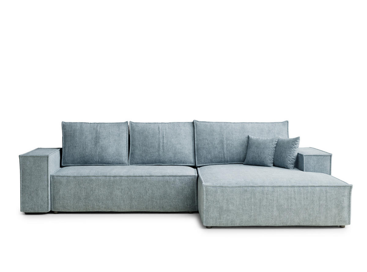 ECKSOFA Maze Hellblau Chenille-Stoff - Rechts Seite - Schwarz/Hellblau, Holz/Holzwerkstoff (294/185cm) - Maison de Reve