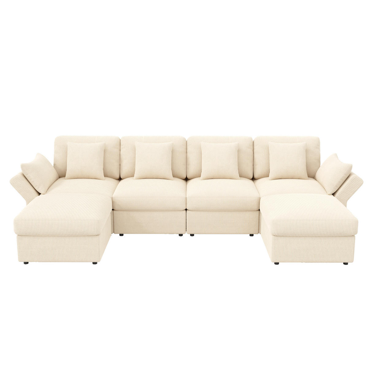 ECKSOFA 290/159,5/89 cm beige aus Cord mit verstellbaren Armlehnen und Hockern - Beige, Textil (159.5/290cm) - OKWISH