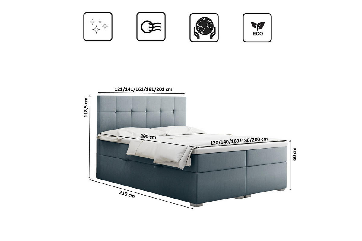 BOXBETT Mit Matratze Und Bettkasten LINDT Stoff Velvet 200x200 cm Hellgrau H3-Bonell - Hellgrau, Holz (200/200cm) - Kaiser Möbel