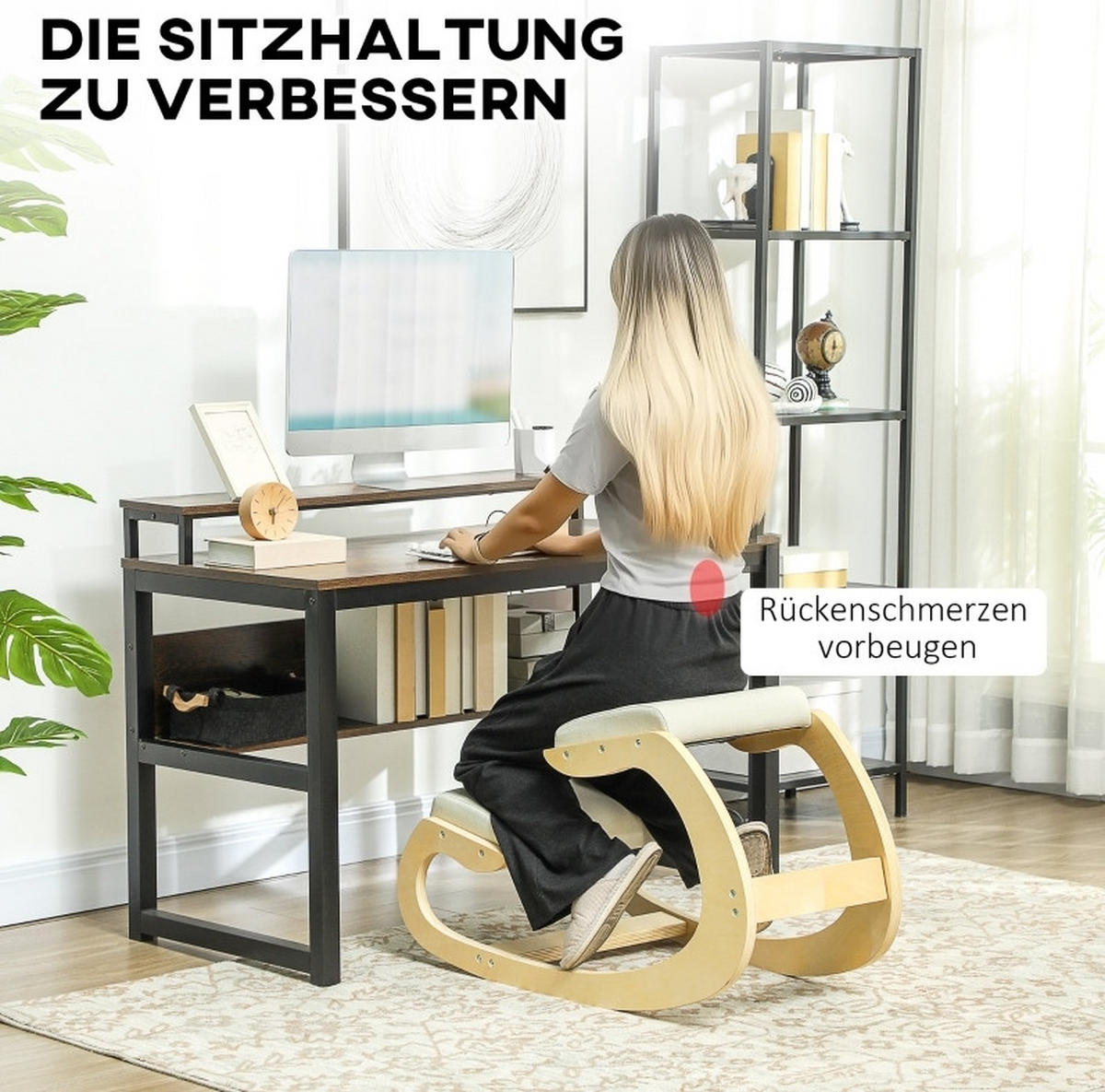 KNIEHOCKER in Cremeweiß 85x55x55 cm mit Schaukelfunktion - Creme, Holz (55/55/85cm) - IVMEU