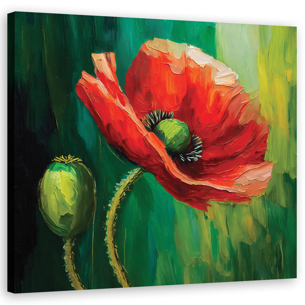 WANDBILD gemalte mohnblumen - Rot, Textil (30/30cm) - Feeby