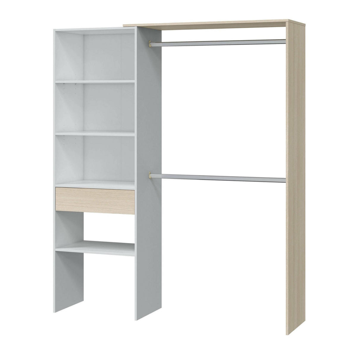 OFFENER KLEIDERSCHRANK Holz-Effekt Weiße Eiche 40x158x187 - Weiß, Holzwerkstoff (158/187/40cm) - DMORA