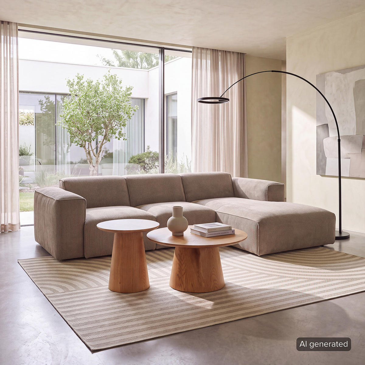 3-SITZER ECKSOFA mit Longchair - Taupe/Schwarz, Kunststoff/Textil (251/173cm) - home24