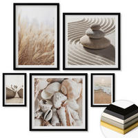 WANDBILDER 5er-Set - 50x50 cm & 20x30 cm & 40x60 cm Schwarzer Rahmen - Wolkenmeer, Traumfänger, Gras - Schwarz, Kunststoff (40/60cm) - ArtPrintCave