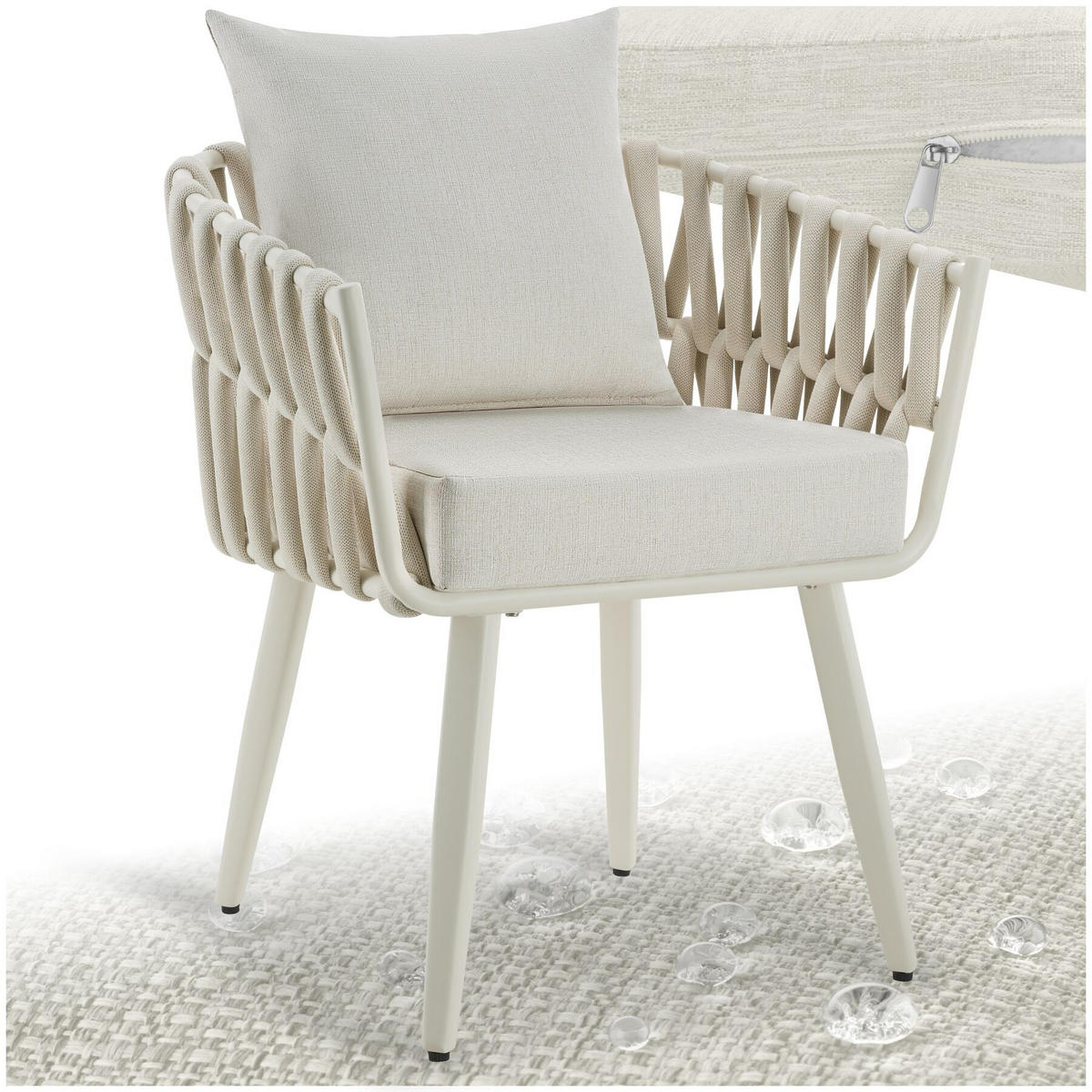 ALUMINIUM STUHL Lugano, höhenverstellbare Kunststofffüße, 62,5 x 65,5 x 75 cm, beige - Beige, Kunststoff/Metall (62.5/75/65.5cm) - tectake