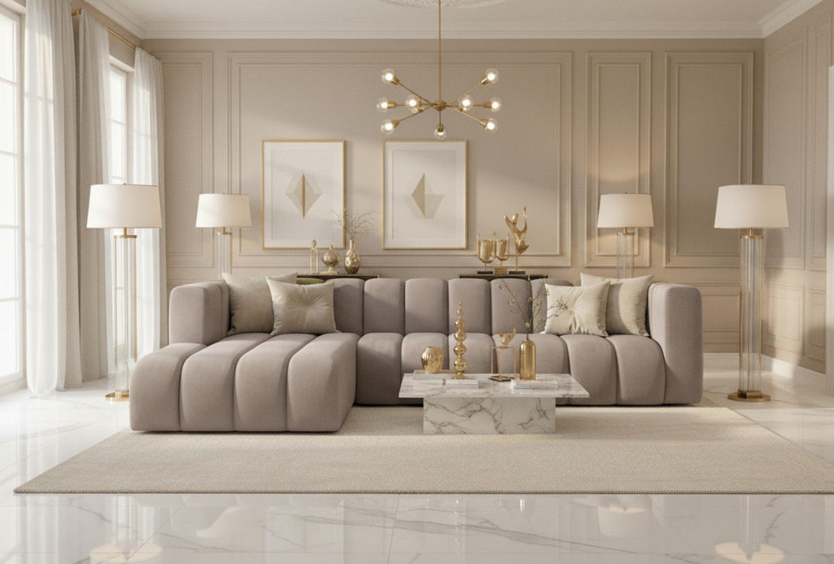 ECKSOFA L-Form GRAND 318 cm, Stoff Salvador, Grau, Links - Grau, Holz (318/179cm) - Kaiser Möbel