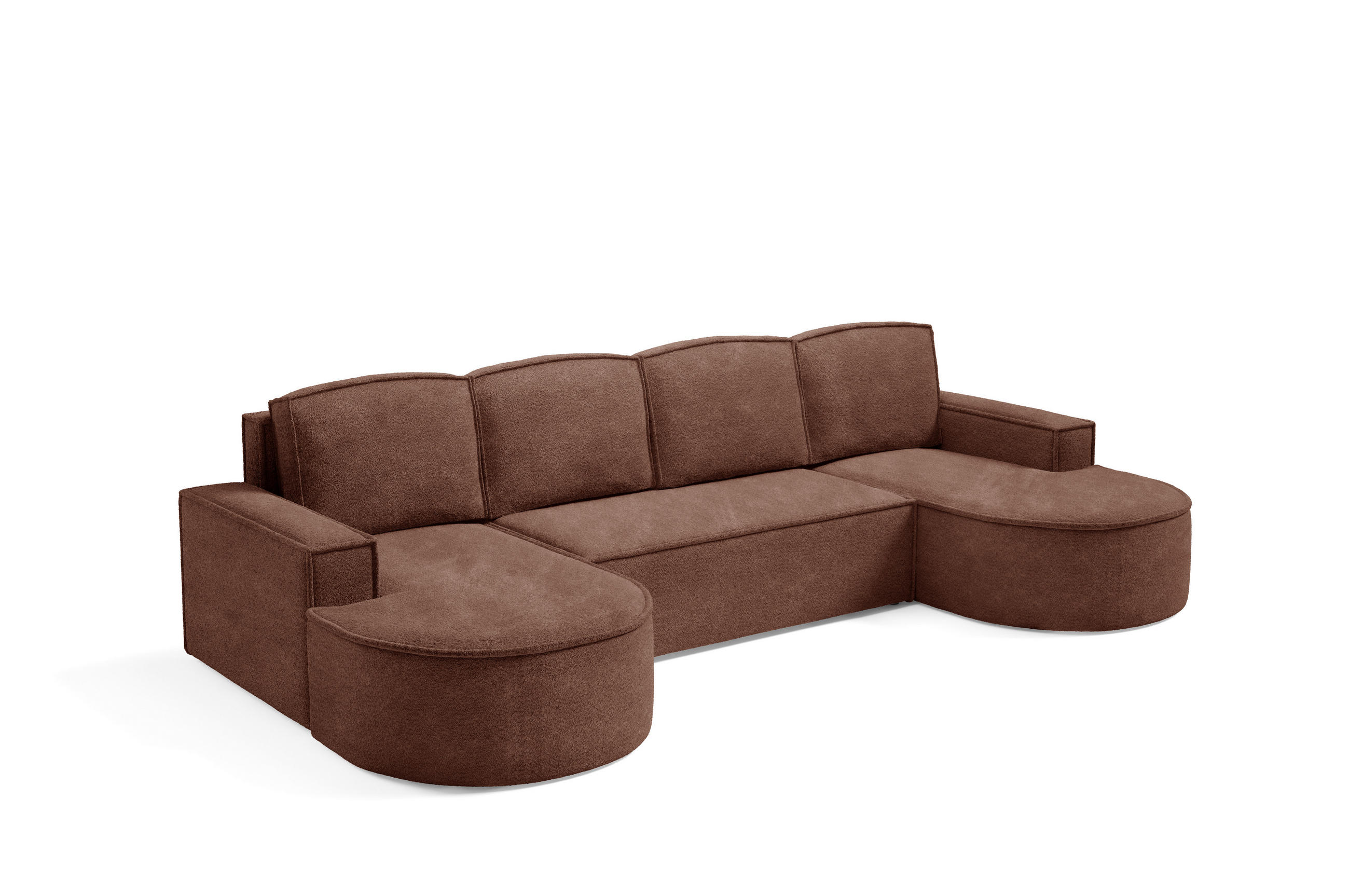 ECKSOFA MOLLY U Freistehendes, mit Schlaffunktion, 140x273cm, Bettkasten und Abnehmbaren Kissen – 316x157x88cm, Abriamo Stoff, Braun - Braun, Holz/Textil (316/157cm) - DomoHome