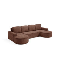 ECKSOFA MOLLY U Freistehendes, mit Schlaffunktion, 140x273cm, Bettkasten und Abnehmbaren Kissen – 316x157x88cm, Abriamo Stoff, Braun - Braun, Holz/Textil (316/157cm) - DomoHome